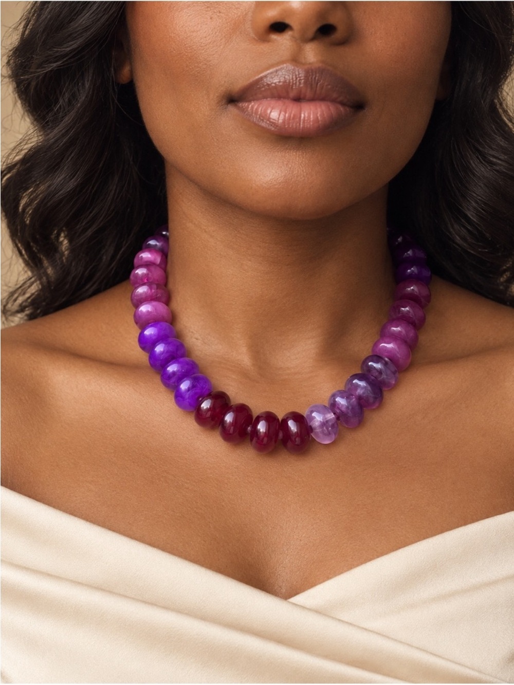 New! Colorblock Berry Colored Resin Dopamine Statement Choker Necklace Statement